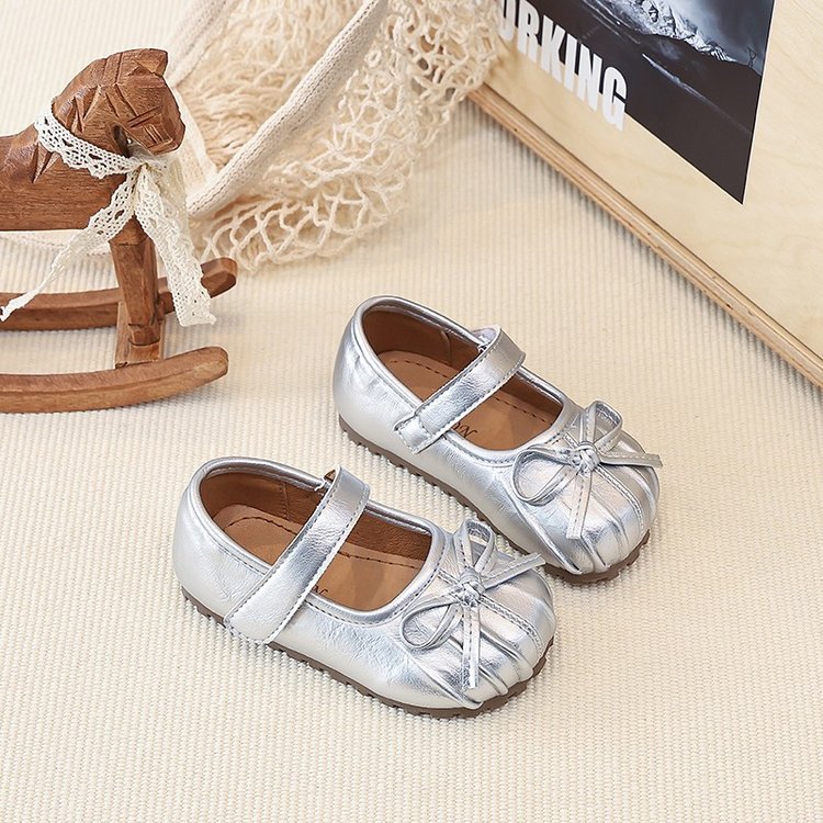 Xiaoxiangfeng Pleated Little Leather Shoes, Girls' Bow Princess Shoes, Shallow Single Shoes 8