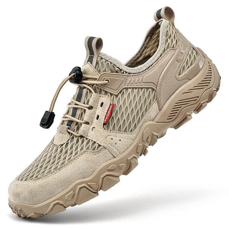 Men's Summer Leather Breathable Outdoor Sports Casual Shoes Non-slip Soft-soled Mesh Surface Hiking Shoes 5