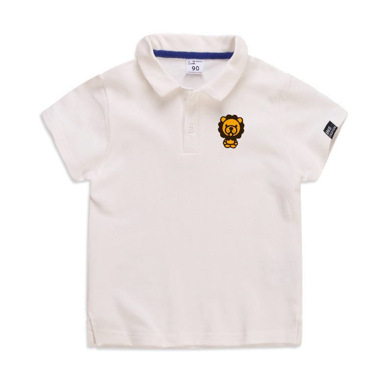 Summer Elastic Cotton Solid Color Short Sleeve  Men''s And Women''s Cartoon Polo T-shirt 1