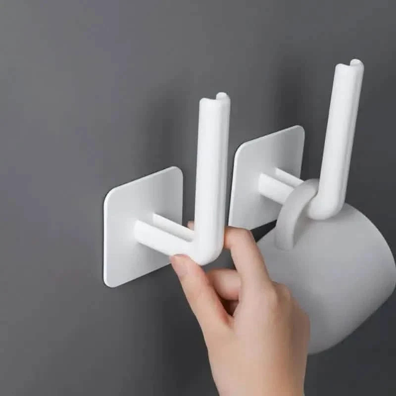 4-Pack: Adhesive Toilet Paper Holder, Wall Mount, White & Black 6