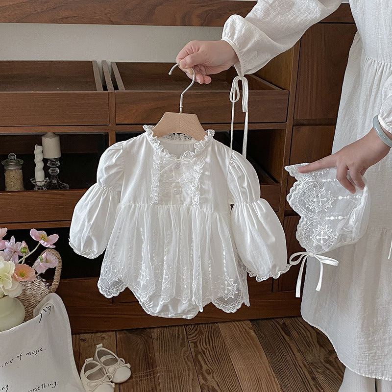 Infant And Toddler Lace Romper Onesie And Triangular-clinched Crawling Suit 4