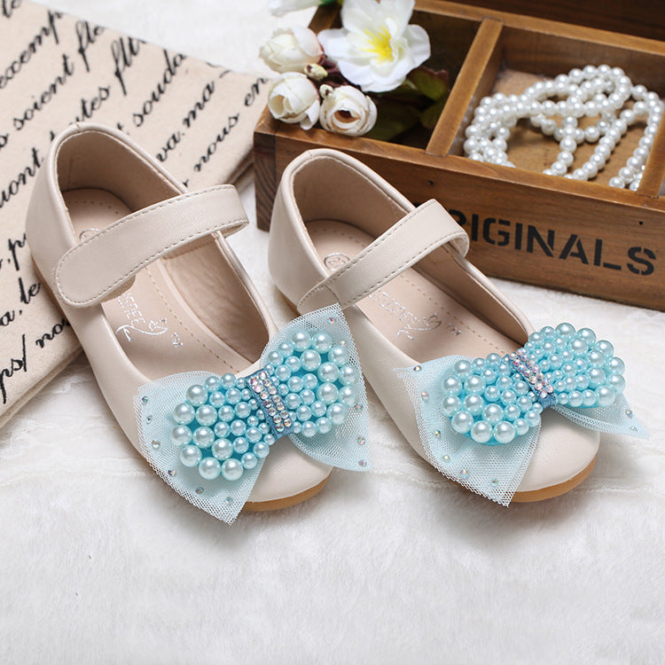 Princess Shoes Girls' Pearl Bow Leather Shoes Wedding Shoes 2