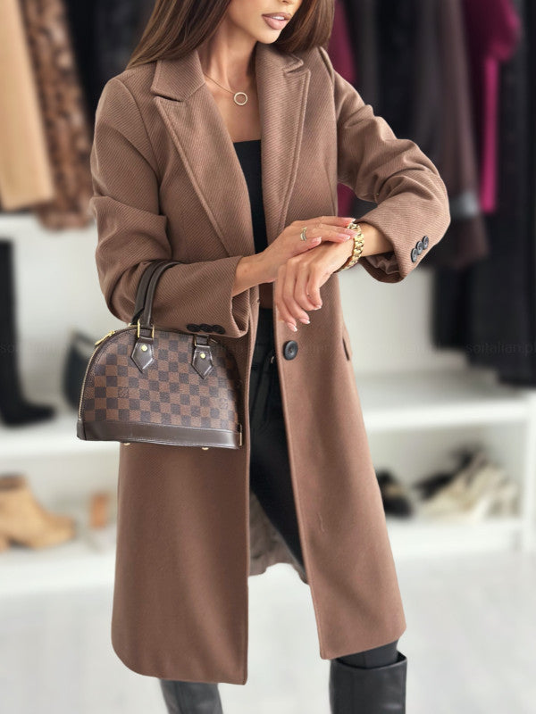 Lapel Single-breasted Wool Coat Winter Long Sleeve Solid Color Long Jacket Women Clothing 7