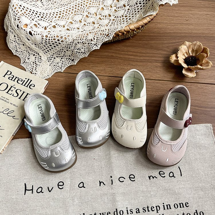 Girls' Mesh Breathable Princess Shoes, Children's Silver Single Shoes, Little Girls' Soft Soled Outer Leather Shoes 2
