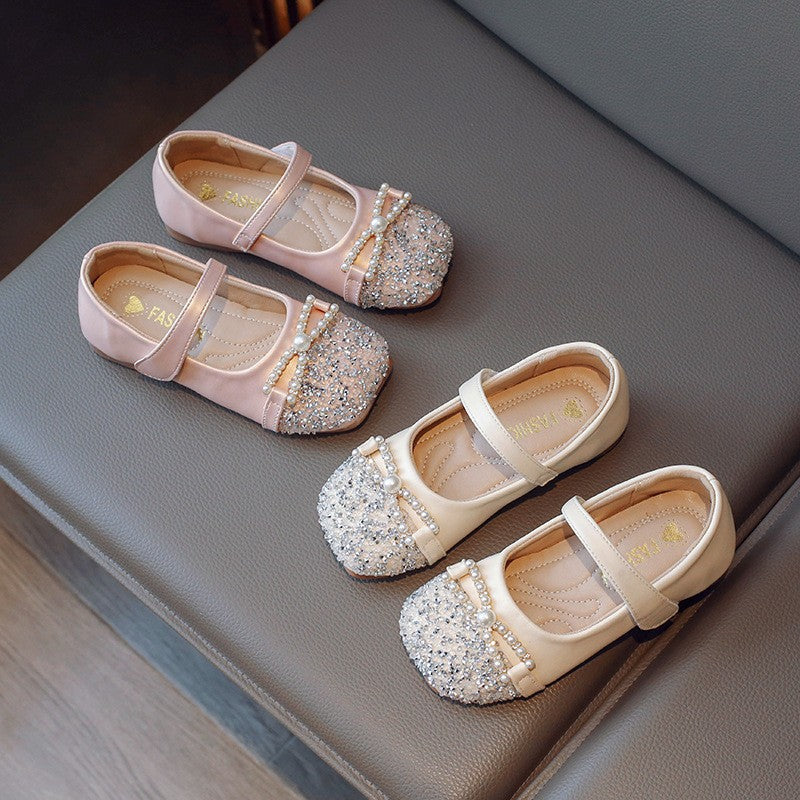 2026 Summer New Girls Pearl Leather Shoes, Elegant Chanel-style Princess Flats, Soft Sole Fashion Single Shoes For Baby Girls 4