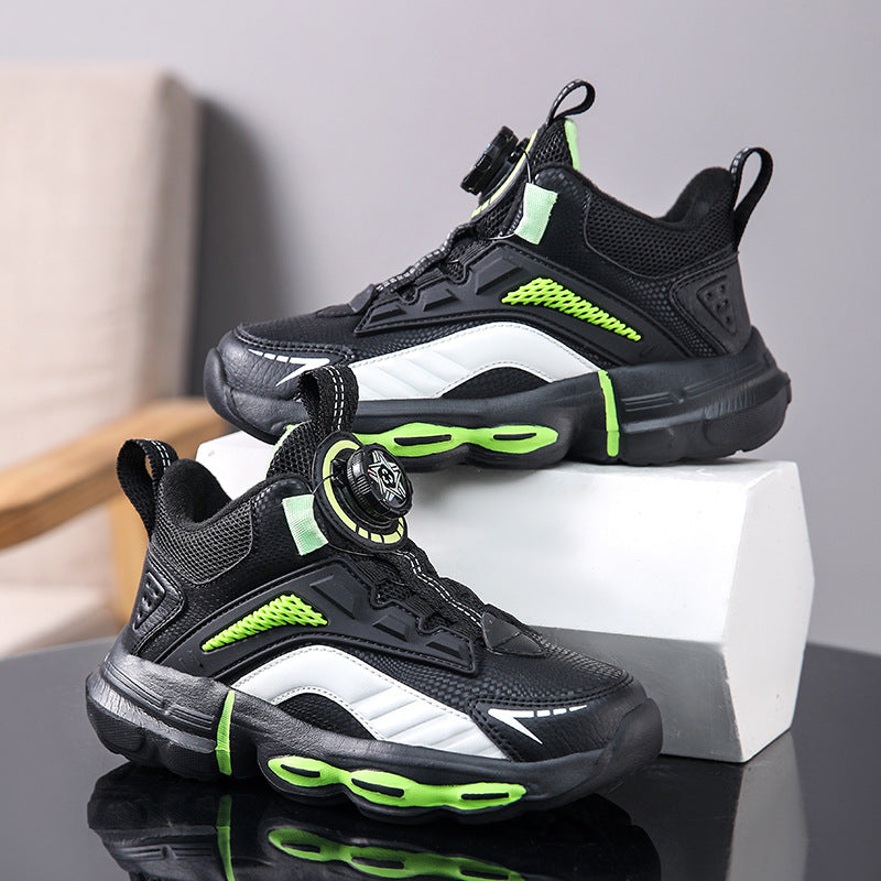 Autumn And Winter Non-slip Outdoor New Rotating Buckle Children's Waterproof Leather Basketball Shoes 3