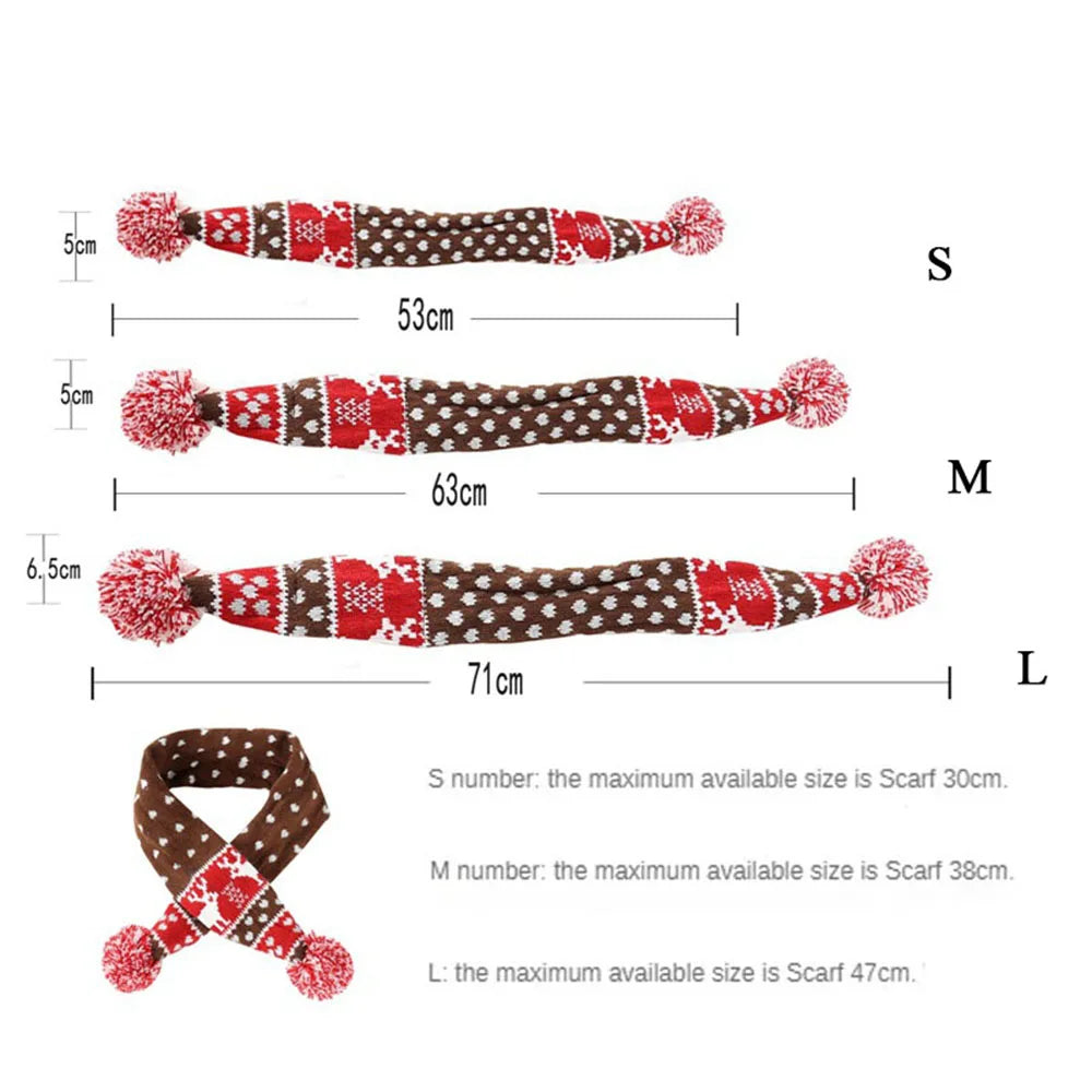 Christmas Dog Scarf Knitted Elk Scarf Striped Hair Ball Pet Scarf Outdoor Winter Warm Cat Dog Scarves Puppy Collar Pet Supplies 6