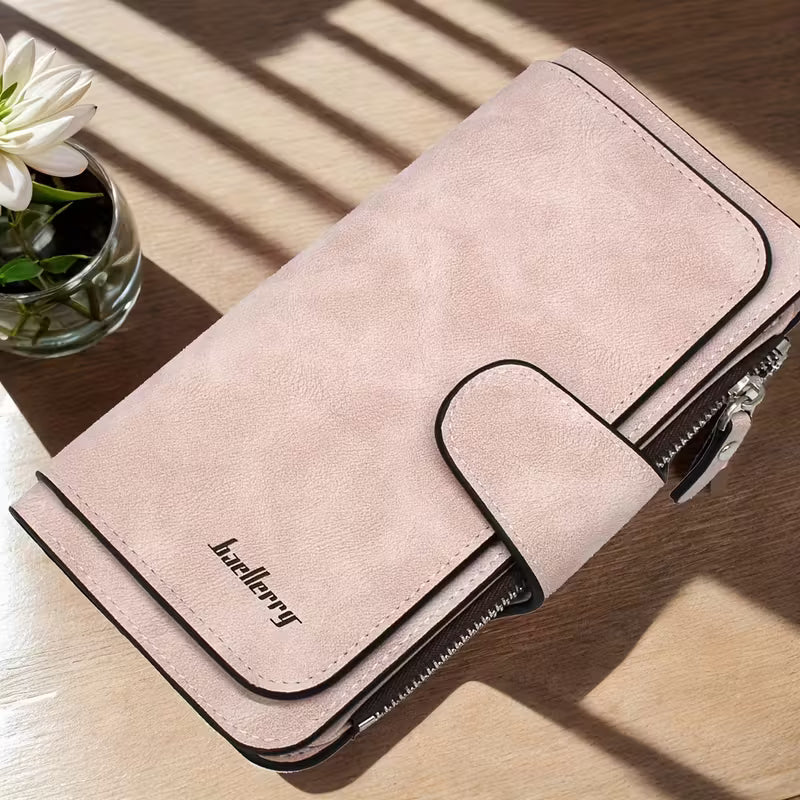 Vintage Faux Leather Long Wallet – Trifold Credit Card Holder with Snap & Zipper 3