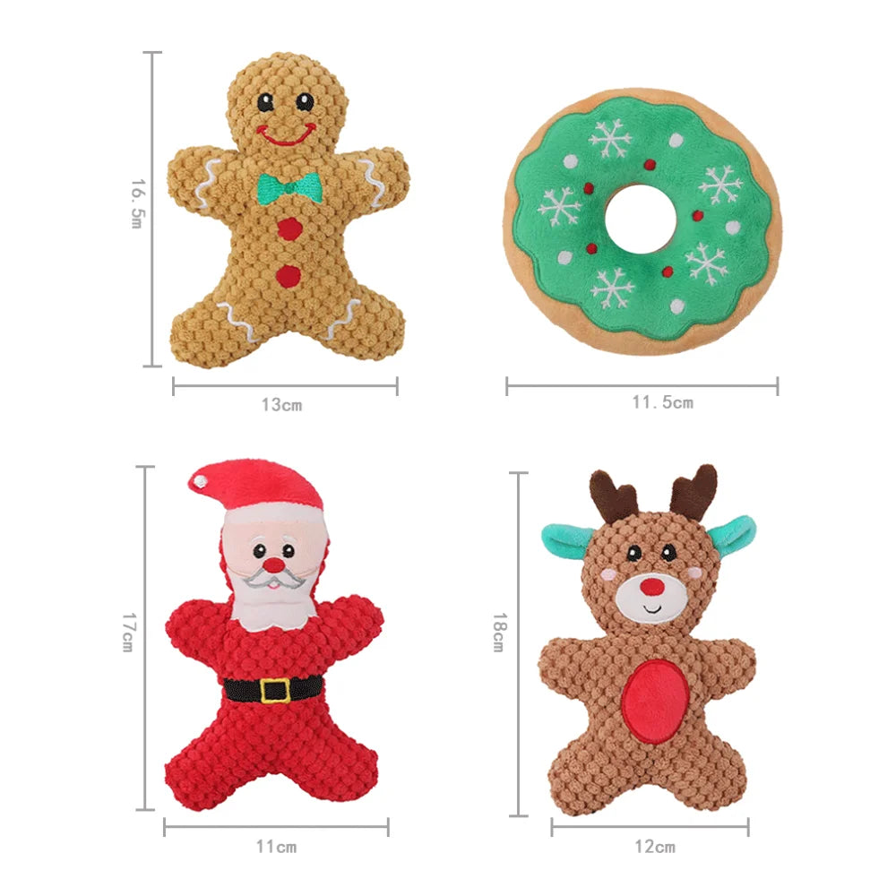 Xmas Pet Dog Plush Noise Chewing Toy Santa Elk Gingerbread Man Donut Cat Dog Christmas Series Cartoon Dog Toy Plush Squeak Toy 4