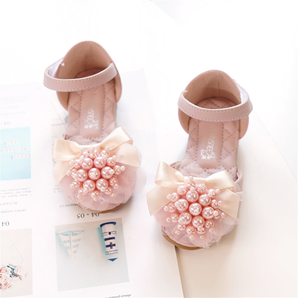 Girls' Princess Stylish Peep Toe Pearl Flower Soft Bottom Sandals 3