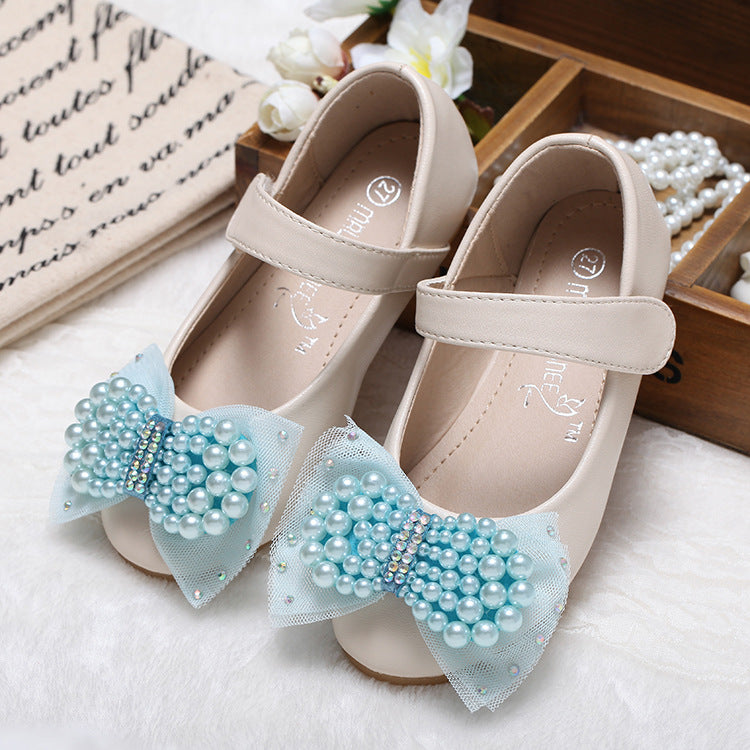 Princess Shoes Girls' Pearl Bow Leather Shoes Wedding Shoes 8