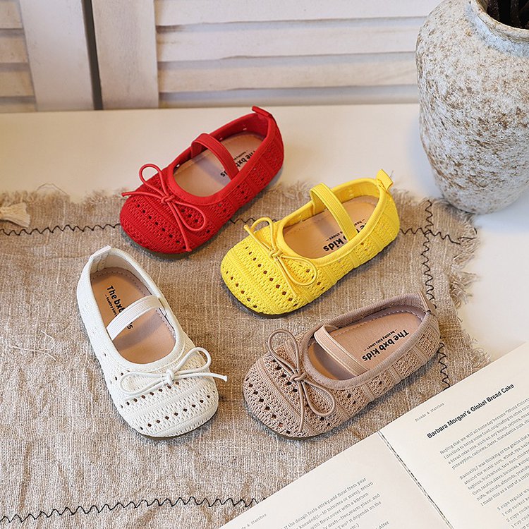 Girls' Baotou Sandals, Children's Bow Princess Single Shoes, Girls' Baby Breathable Knitted Shoes 2