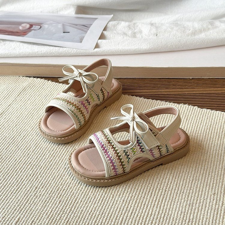 2026 Summer New Girls Sandals, Little Girls Soft Sole Bow Princess Shoes, Bohemian Outdoor Beach Shoes 3