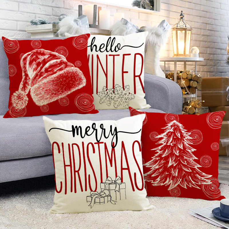 Christmas hat pillowcase linen Christmas tree letter print pillowcase holiday 2