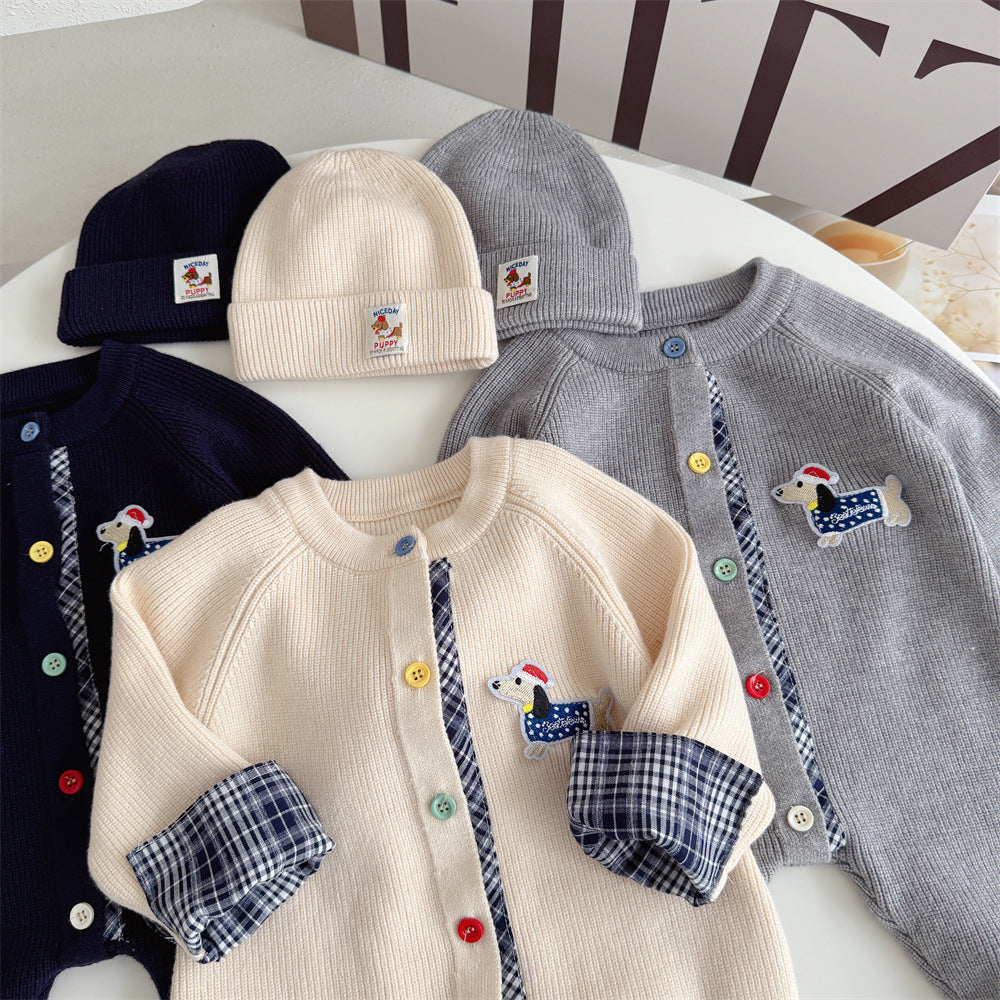 Trendy Knitted Wool Romper Two-piece Set Dachshund-themed Onesie 2