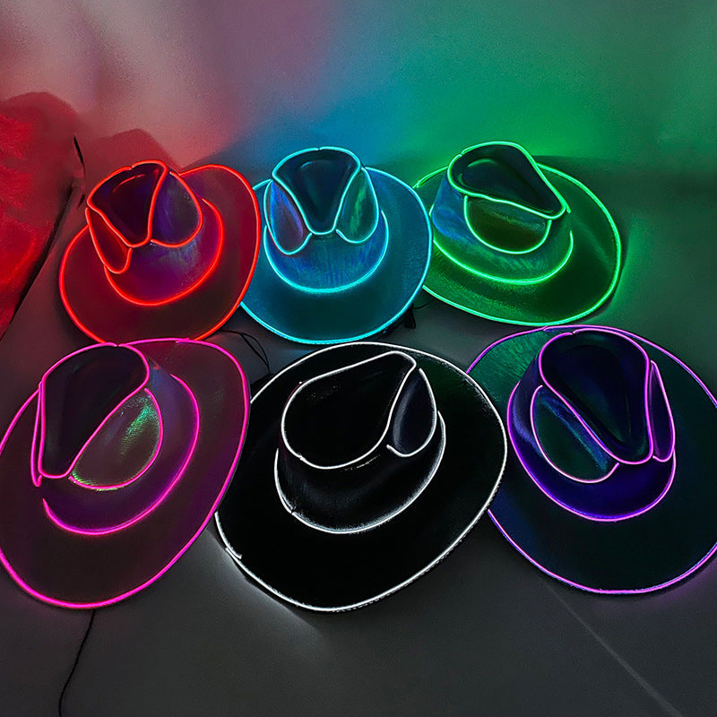 Halloween Carnival Party LED Wireless Fluorescent Colorful Cowboy Flashing Hat 1