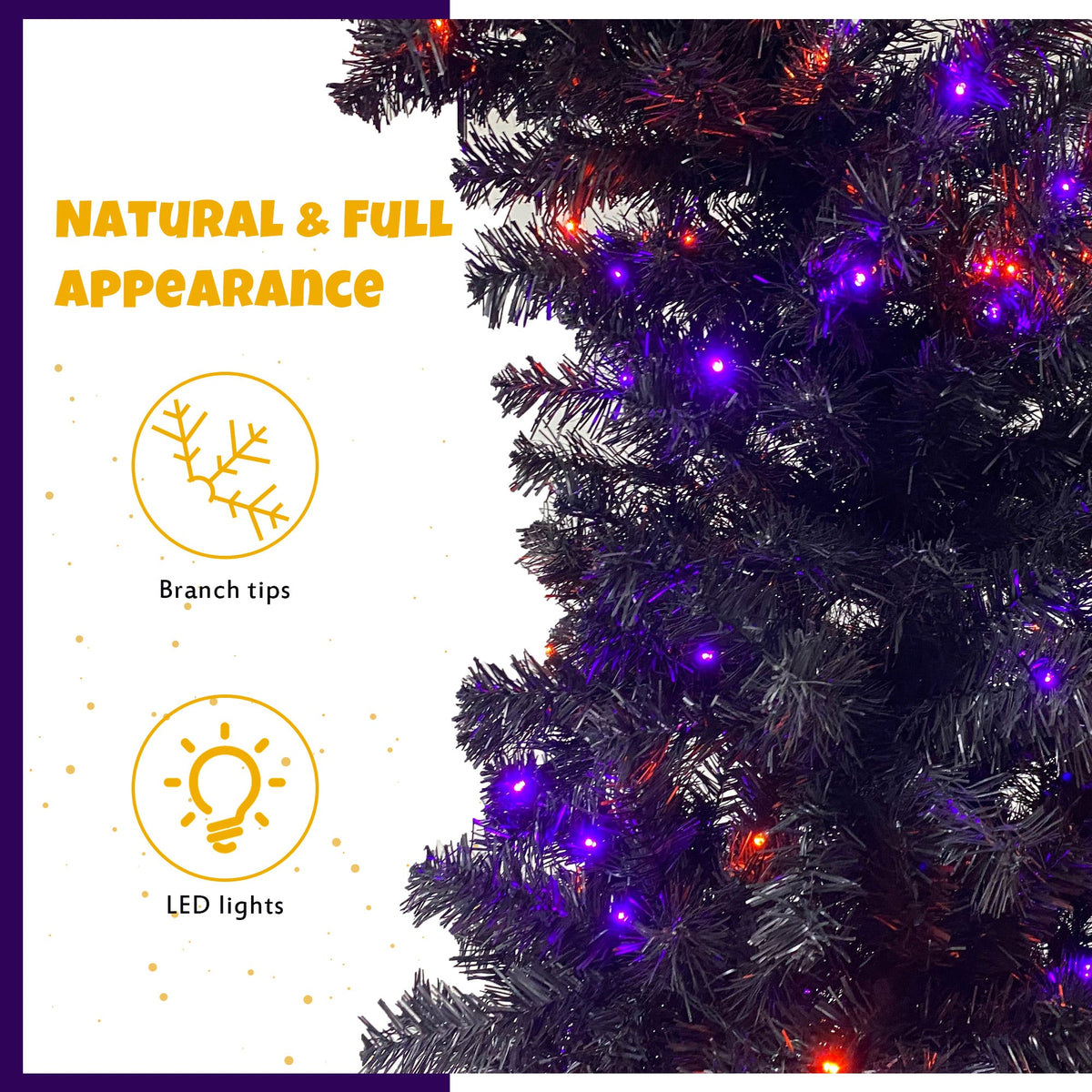 6FT artificial fir curved top Halloween tree, with 1080 lush branch tips and 300 LED lights in a Christmas and Halloween style 22