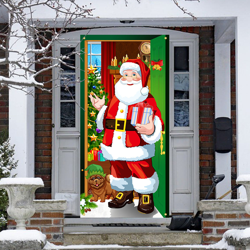 New Christmas Door Curtains, Flags, Outdoor Photography, Santa Claus and Puppies, Background Decoration, Hanging Cloth 2