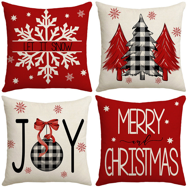 Grid Christmas linen pillowcase, Christmas tree snowflake home decoration pillowcase, sofa cushion pillowcase 1