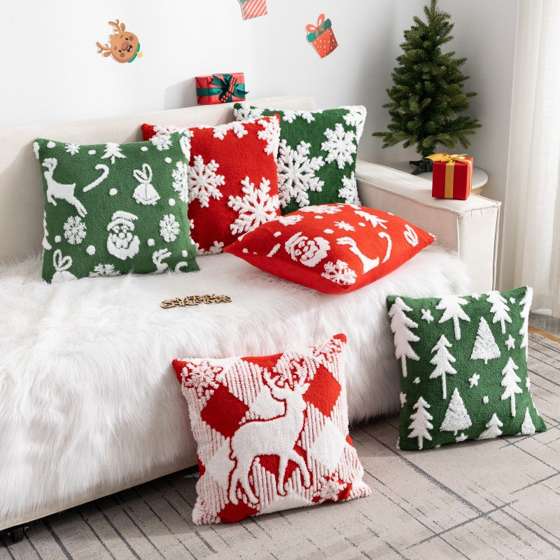Christmas Pillow Cover (Excluding Pillow Core) Snowflake Velvet Jacquard Christmas Tree Elk Festival Decoration 13