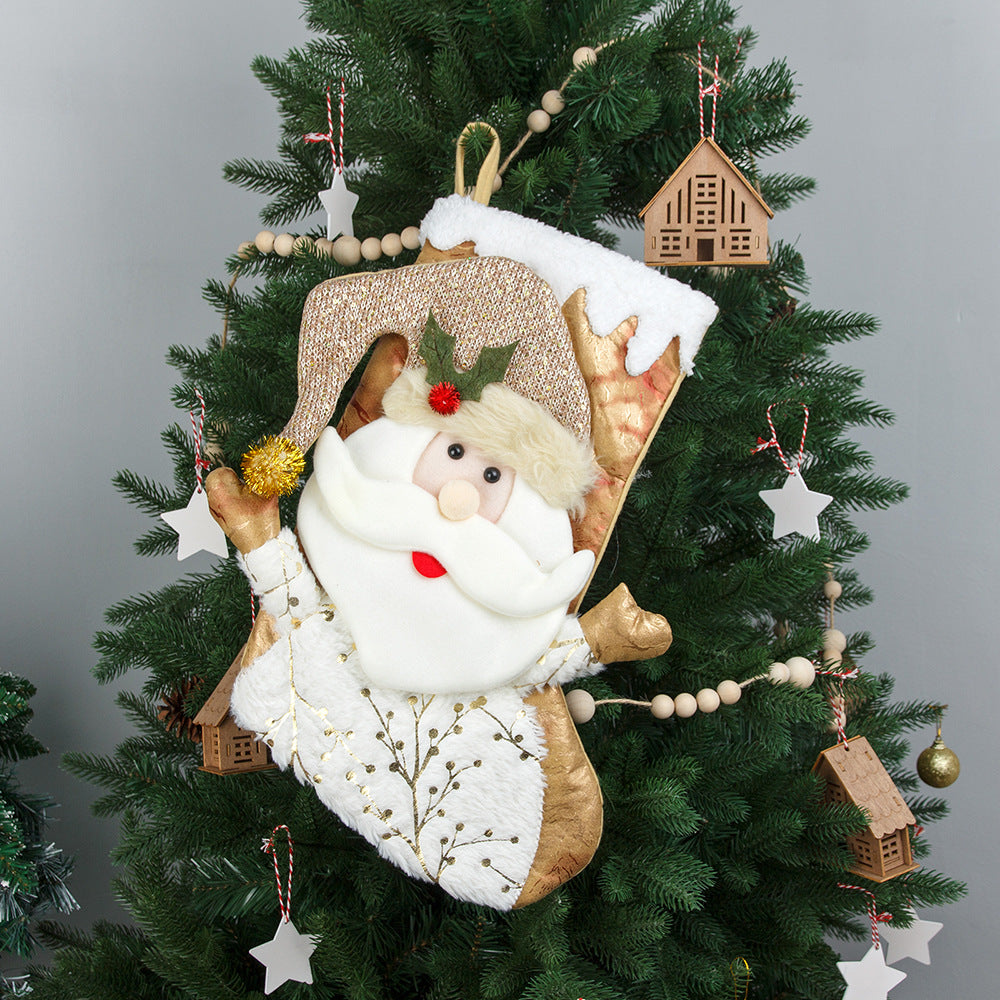 Christmas Decorative Socks Gift Bag Candy Bag Jewelry Gold 3D Christmas Socks Gift Bag 3