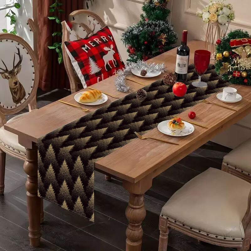 Golden Christmas Tree Printed Table Flag Winter Festival Home Living Room Dining Table Decoration Tablecloth Mat Tea Flag 2