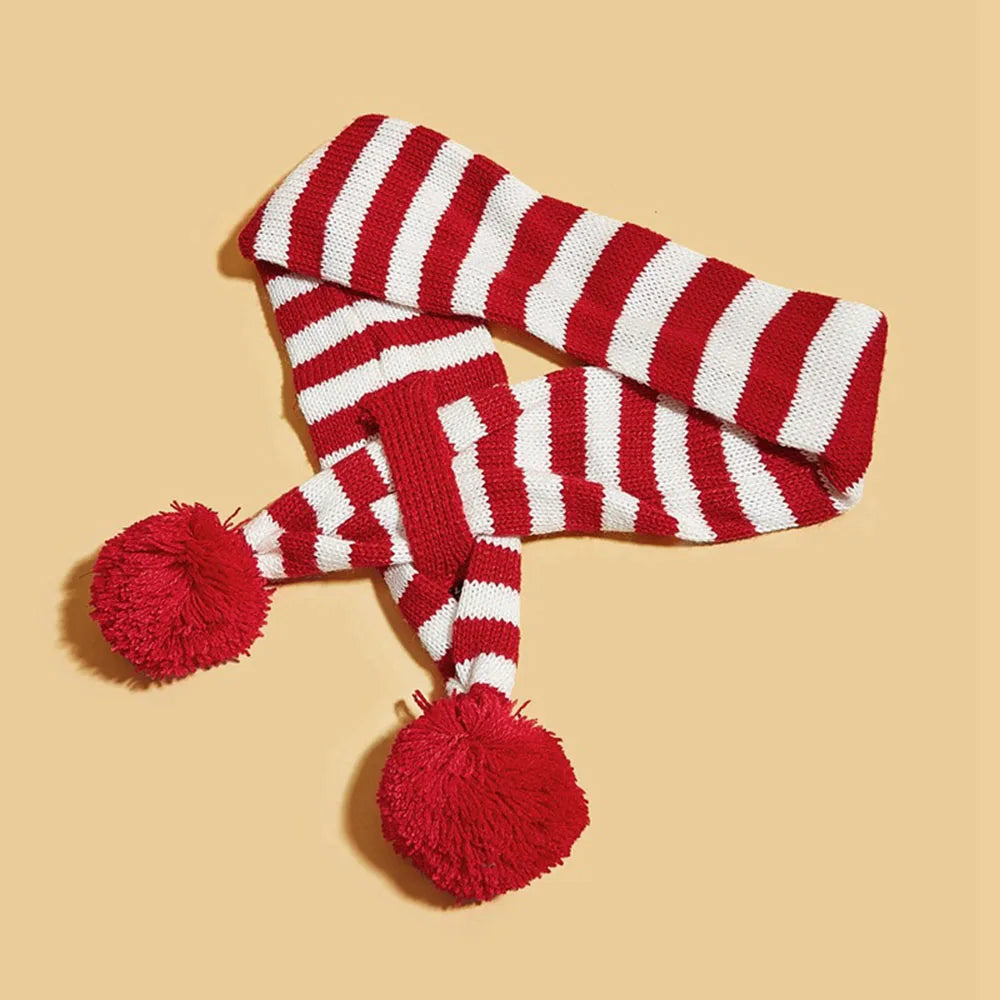 Christmas Dog Scarf Knitted Elk Scarf Striped Hair Ball Pet Scarf Outdoor Winter Warm Cat Dog Scarves Puppy Collar Pet Supplies 4