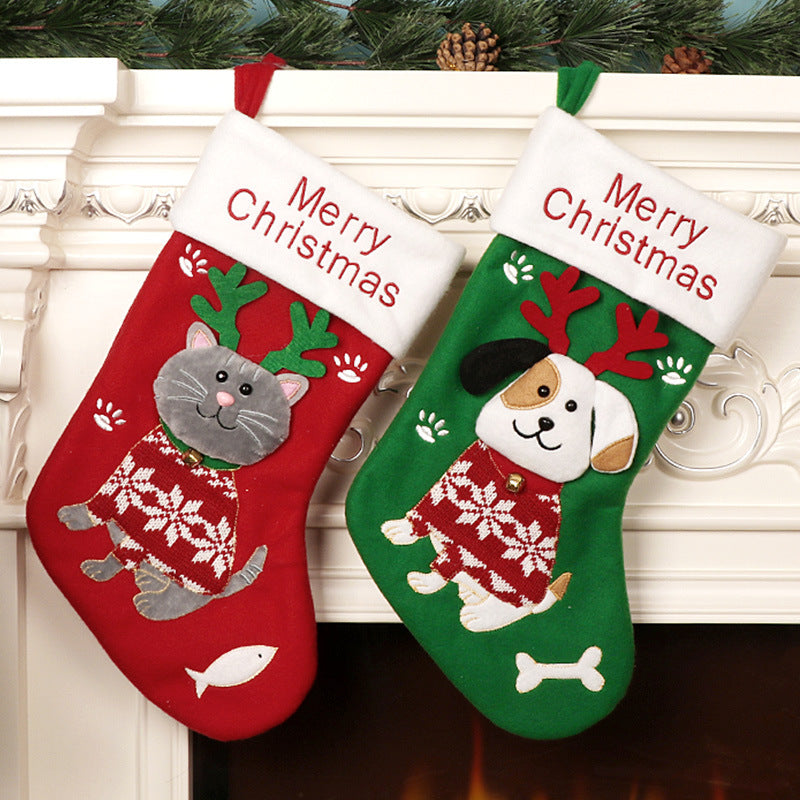 Cute Cat and Dog Christmas Socks Cartoon Christmas Socks Gift Bag Christmas Decorative Socks Christmas Tree Pendant 1