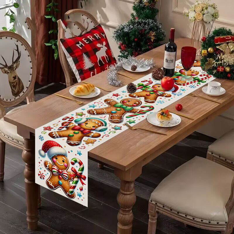 New Gingerbread Man Table Flag Christmas Party Decoration Tablecloth Mat Living Room Dining Room Tablecloth Printed Tea Table Fabric 3