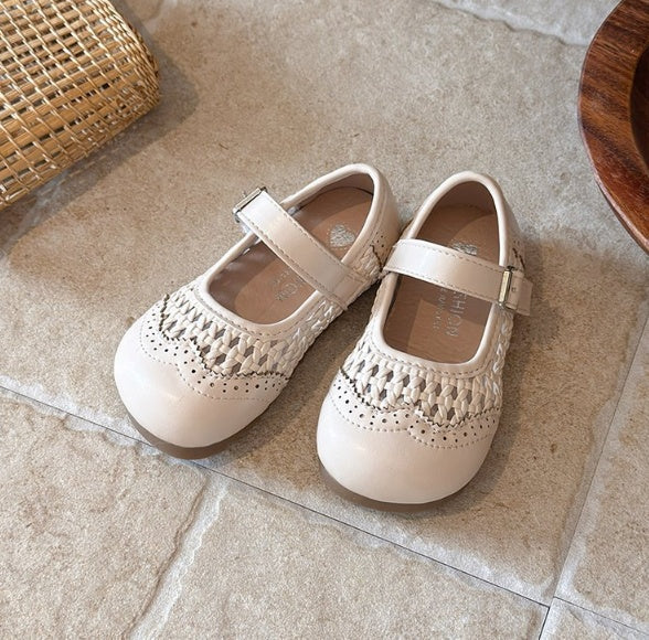 2026 Spring Summer New Korean Style Girls Hollow Out Leather Sandals, Woven Style Princess Shoes, Kids Soft Sole Breathable Versatile Flats 4