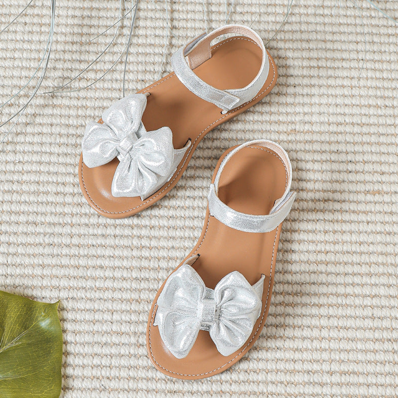 Summer New Arrival Silver Bow Knot Cute Baby Shoes 1