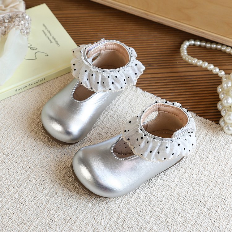 French Retro Little Leather Shoes, Girls' Lace Edged Princess Shoes, Soft Soled Single Shoes 4