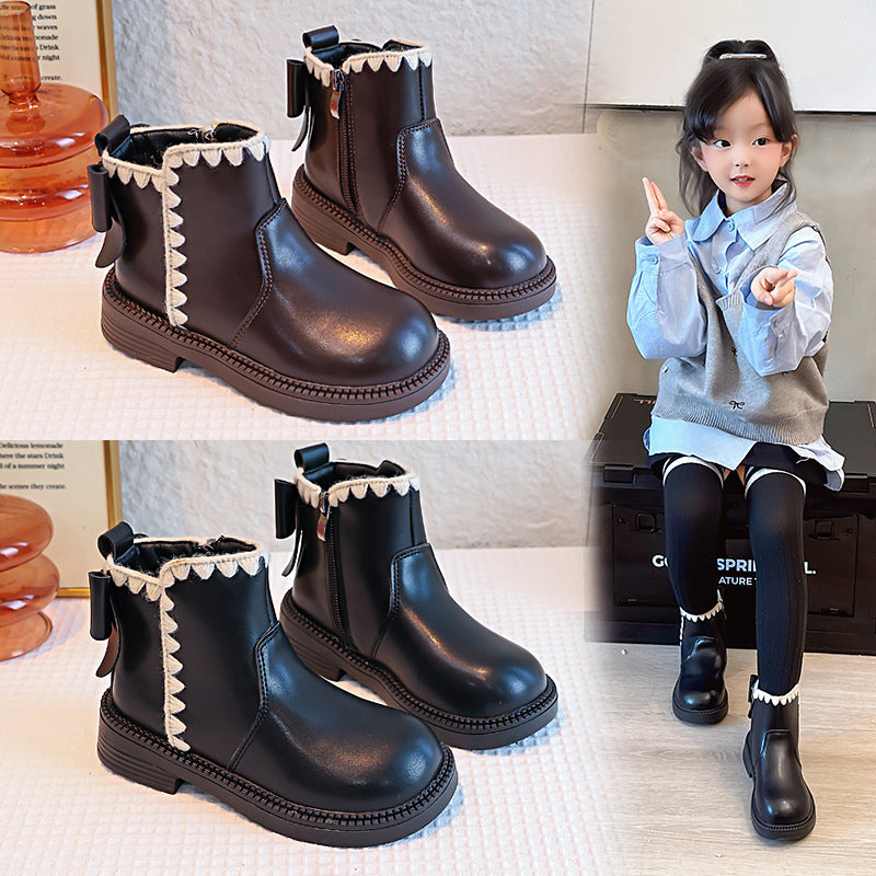 Girls' Soft-soled Velvet-lined Leather Boots 1