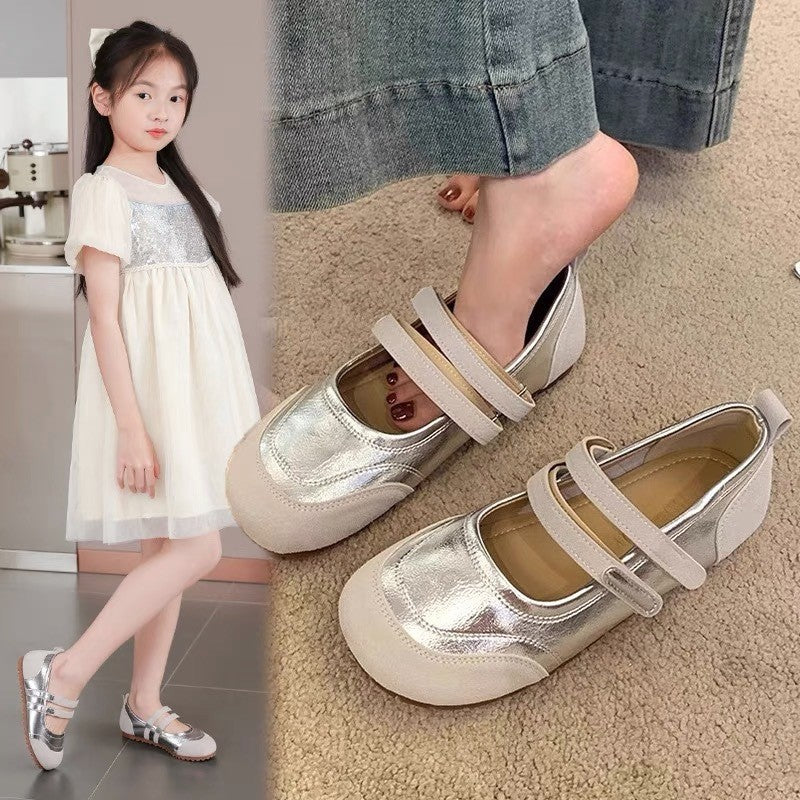 2026 New Princess Style Girls Leather Shoes, Soft Sole Flat Shoes For Spring Autumn, Silver Loafers Kids Dress Matching Shoes 5