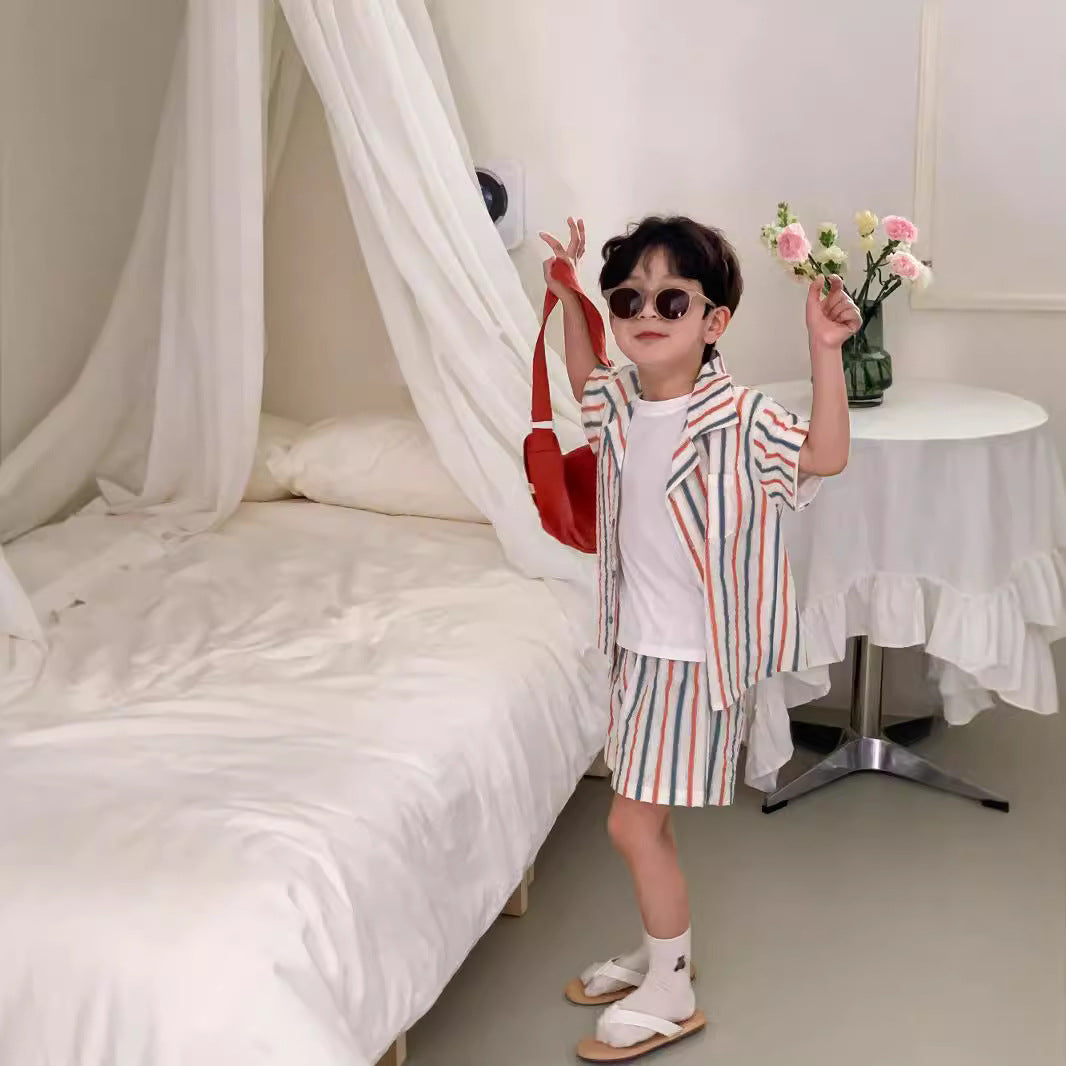 Striped Vest Dress And Short-sleeve Shorts Set 4