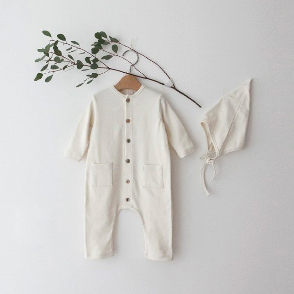 Solid-color Pocketed Chest-opening Baby Romper 8
