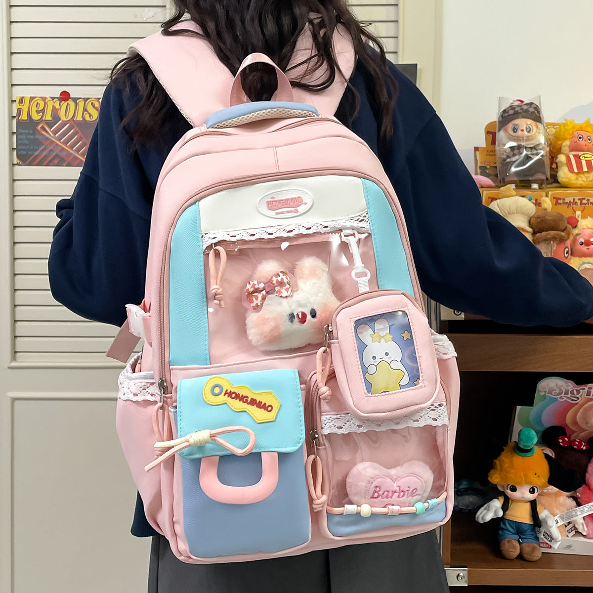 High Appearance School Bag With A Cute Color Block Design 3