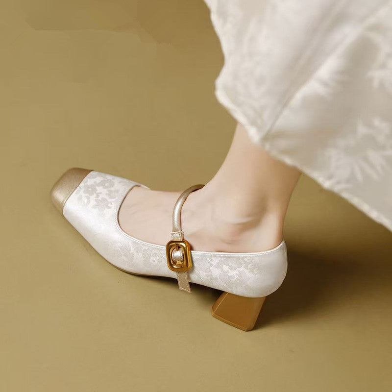Chanel-inspired Vintage Versatile Chunky-heel Square-toe Low-cut Womens Shoes 8