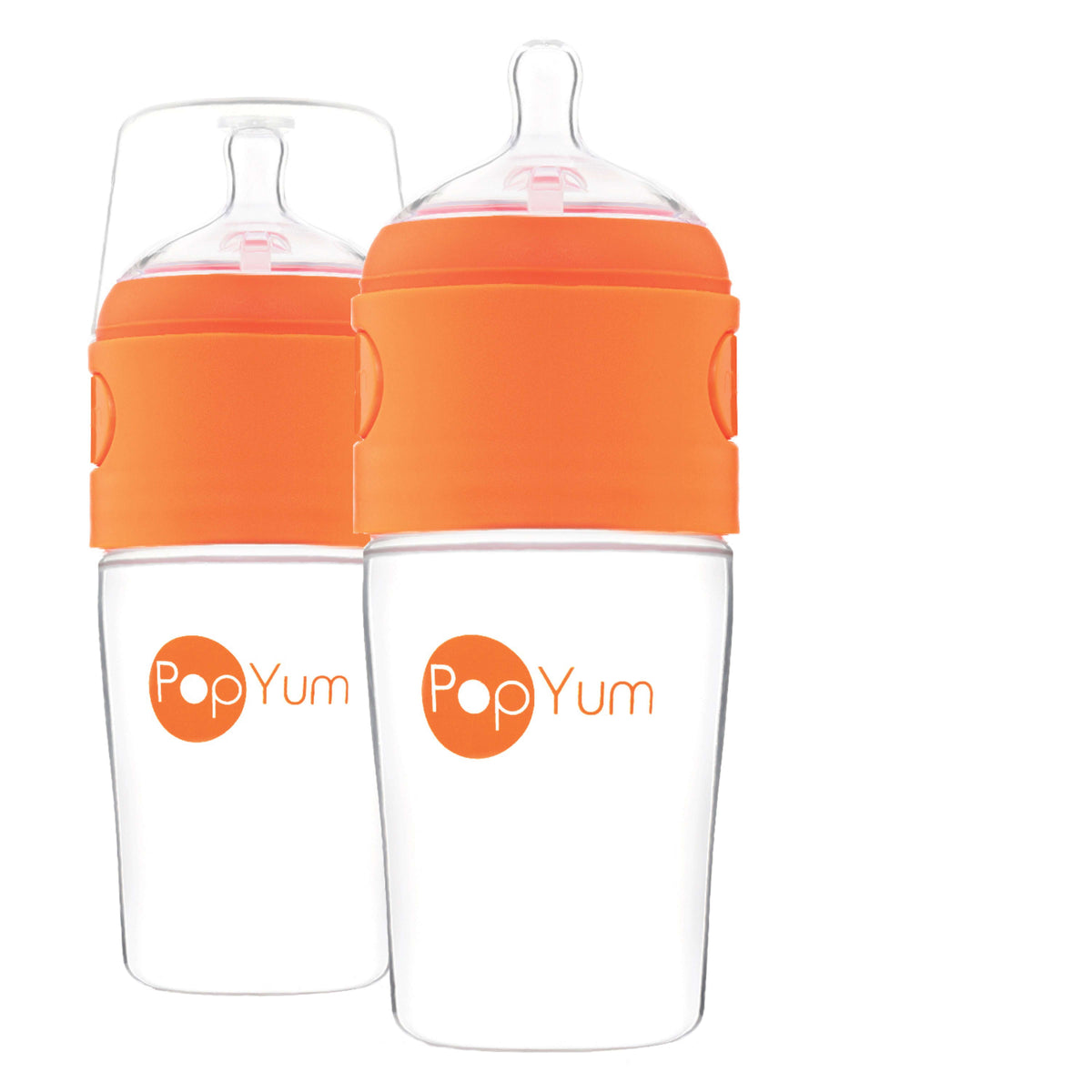 PopYum 9oz Anti-Colic Baby Bottle for Breast and Formula Feeding, 2-Pack, Orange, #2 Medium Flow Nipples 1
