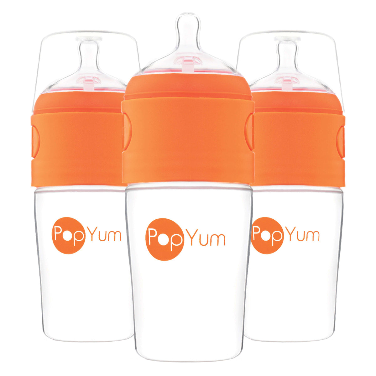 PopYum 9oz Anti-Colic Baby Bottle for Breast and Formula Feeding, 3-Pack, Orange, #2 Medium Flow Nipples 1