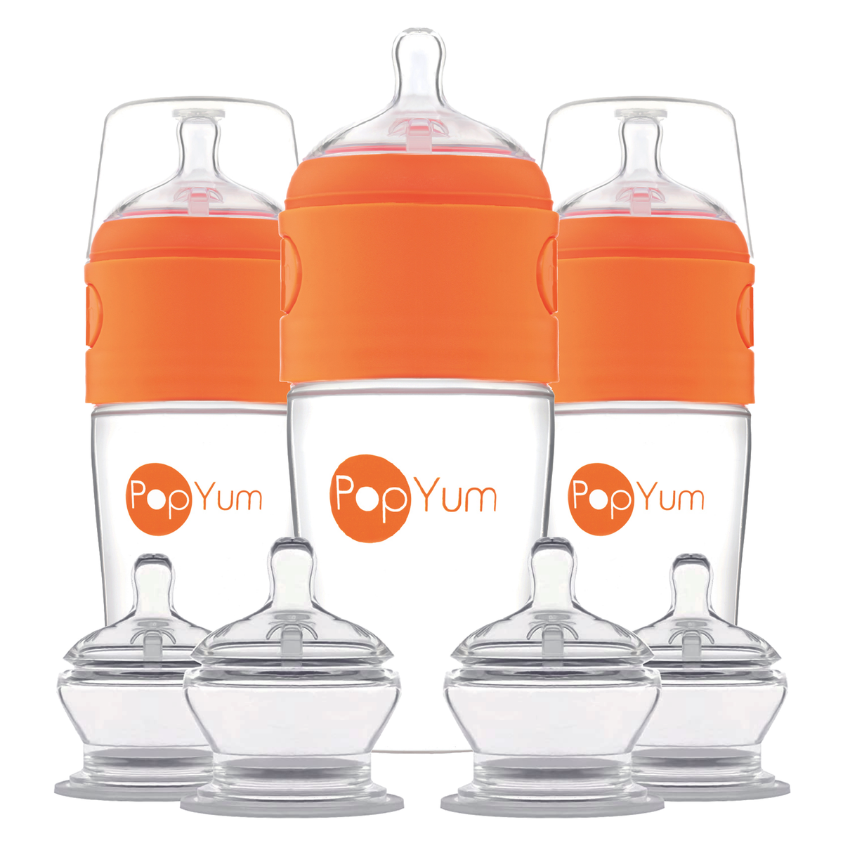 PopYum Orange 7 Piece Bundle: 9oz Bottle 3-Pack + 2 Nipple 2-Packs 1