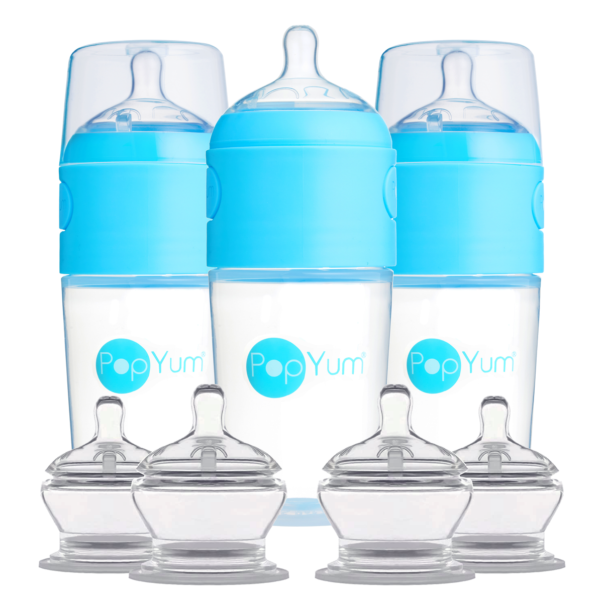 PopYum Blue 7 Piece Bundle: 9oz Bottle 3-Pack + 2 Nipple 2-Packs 1