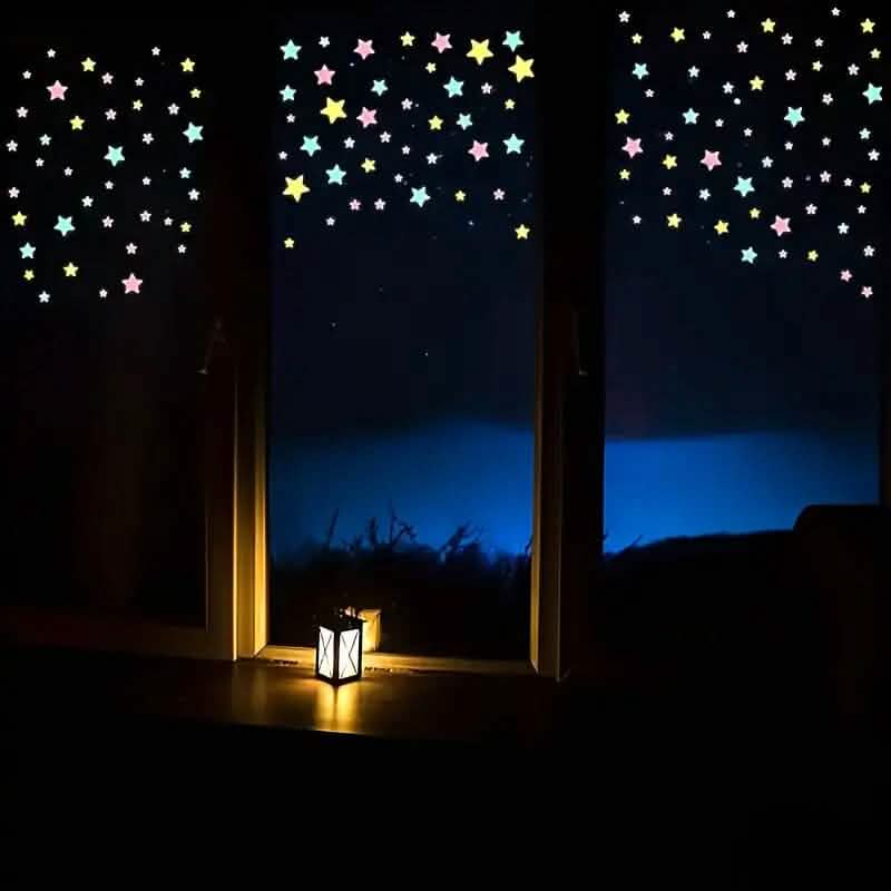 100-Pieces: Luminous Glow in the Dark Star Wall Stickers 4