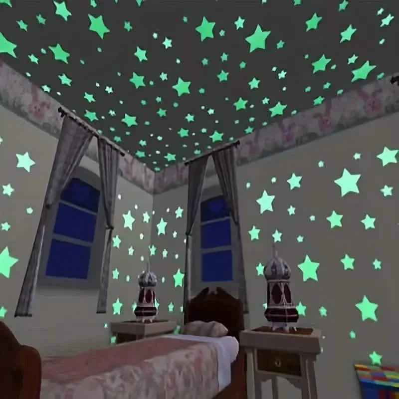 100-Pieces: Luminous Glow in the Dark Star Wall Stickers 1