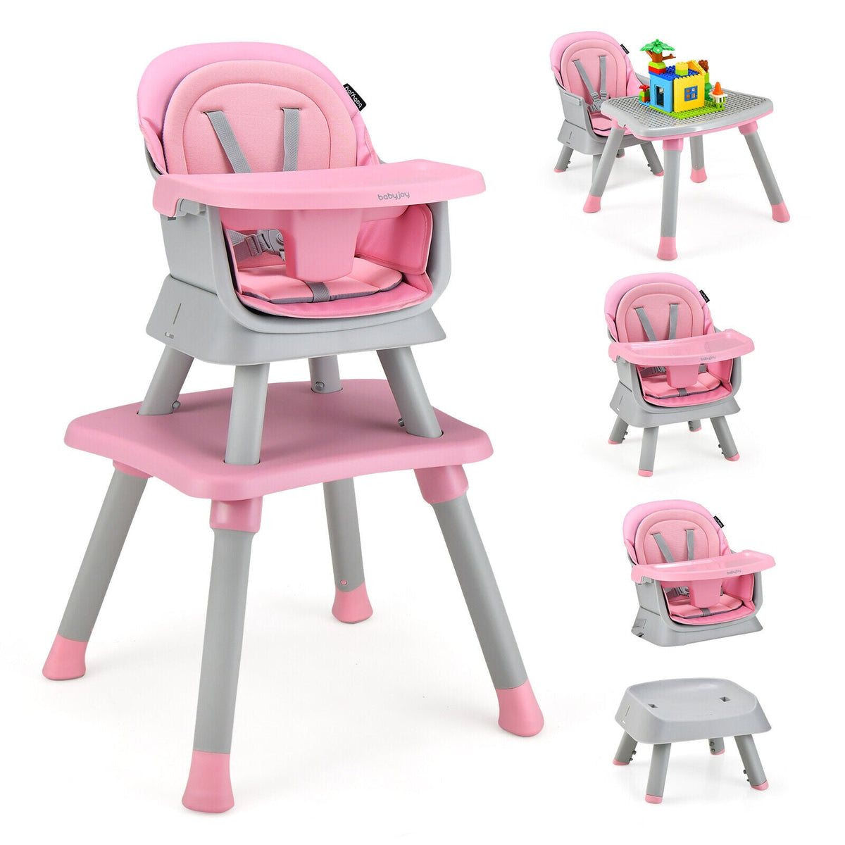 6-in-1 Convertible Baby High Chair with Adjustable Removable Tray 12