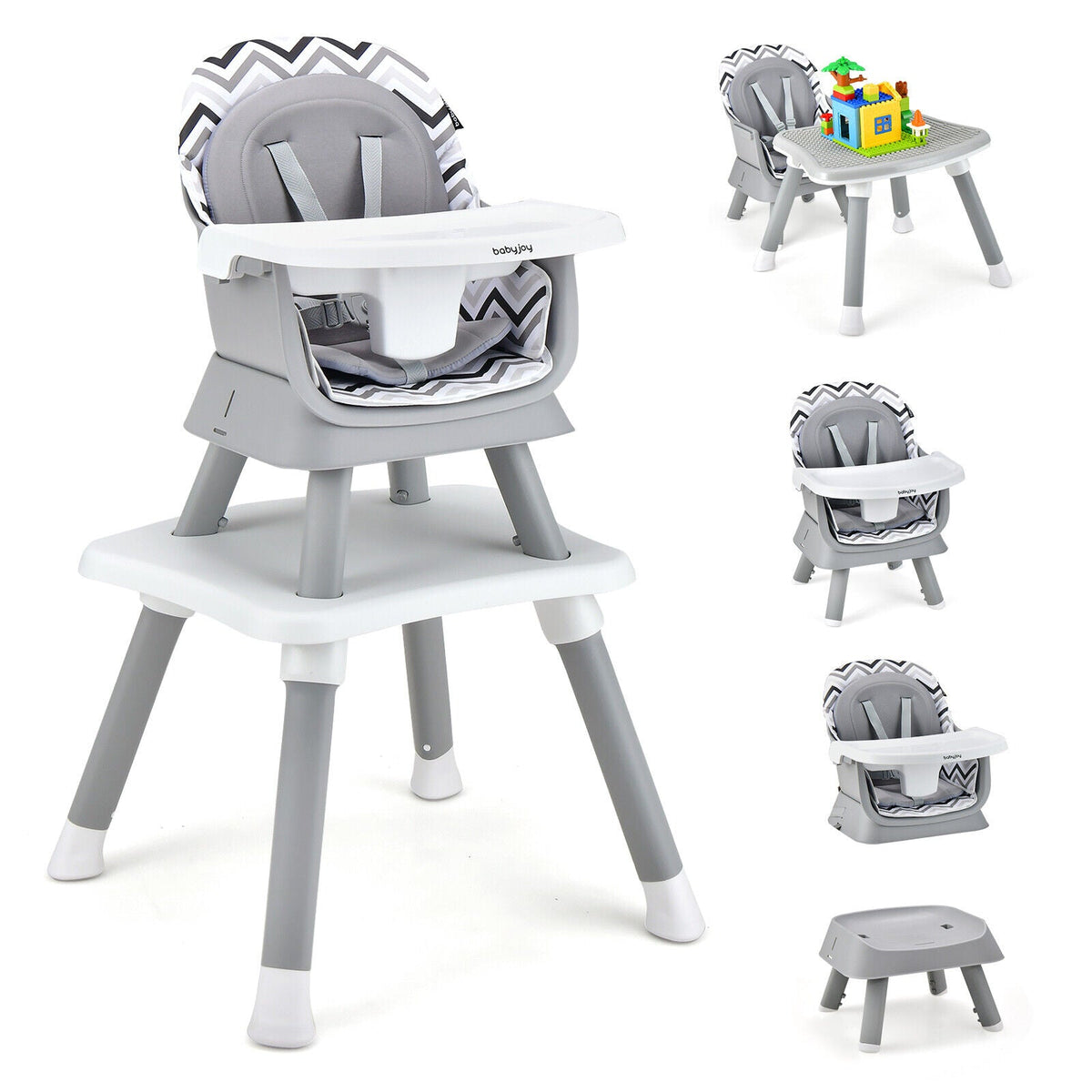 6-in-1 Convertible Baby High Chair with Adjustable Removable Tray 10
