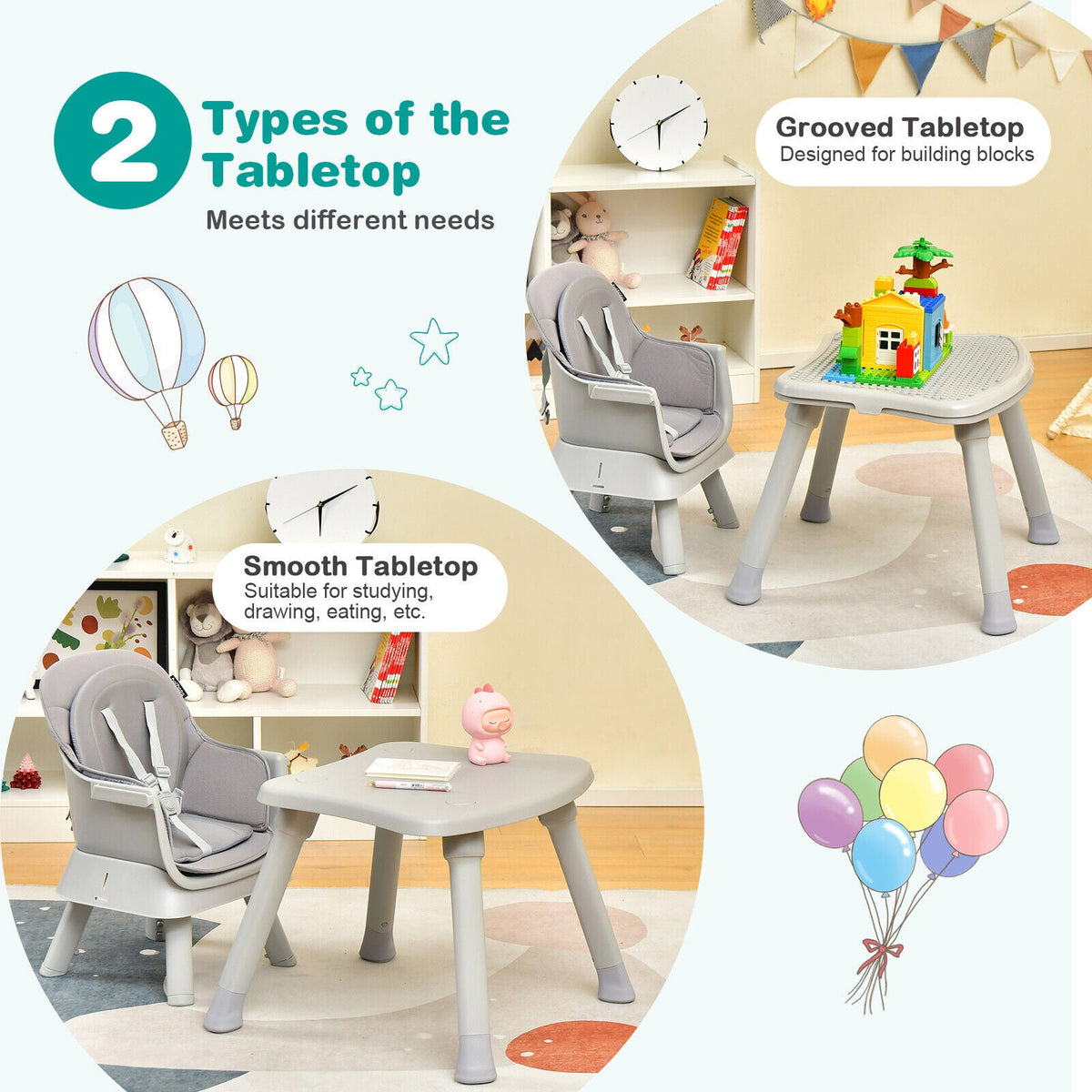 6-in-1 Convertible Baby High Chair with Adjustable Removable Tray 9