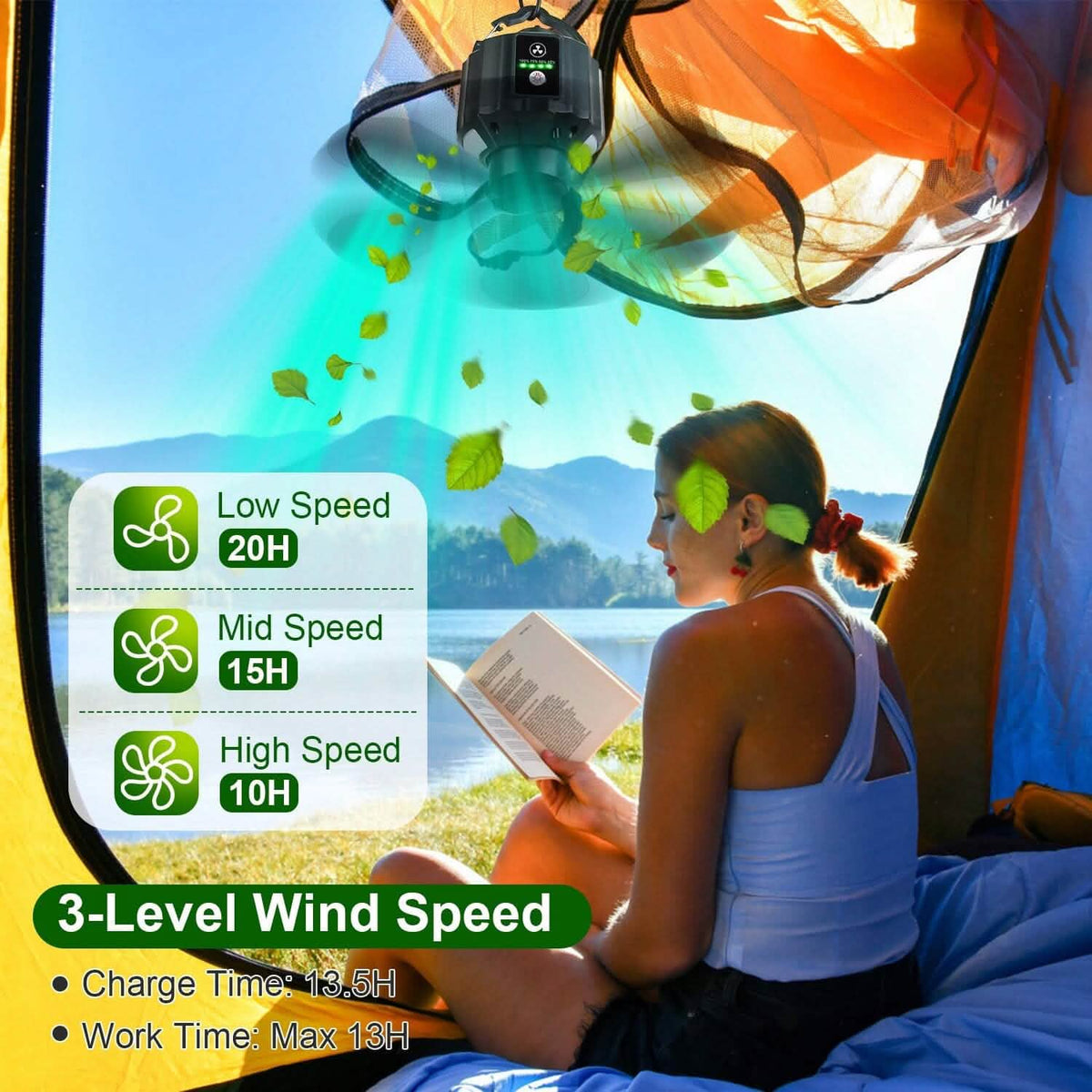 10400mAh USB Battery Powered Hanging Tent Lantern Fan Power Bank 8