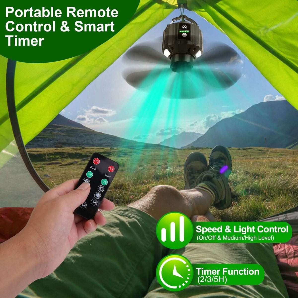 10400mAh USB Battery Powered Hanging Tent Lantern Fan Power Bank 12