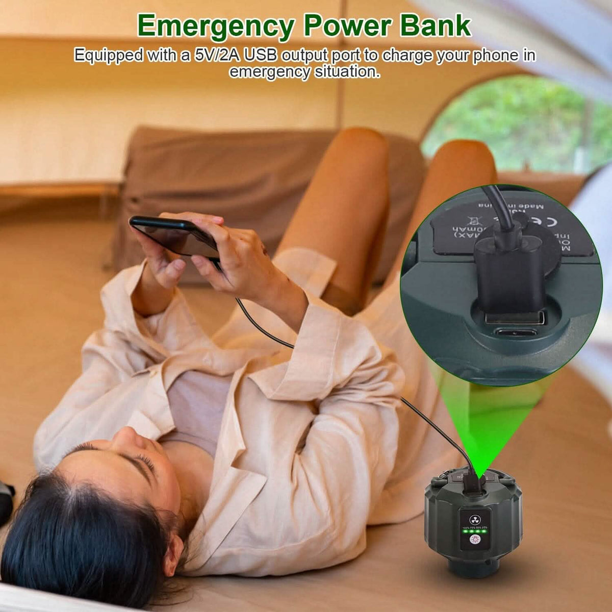 10400mAh USB Battery Powered Hanging Tent Lantern Fan Power Bank 9